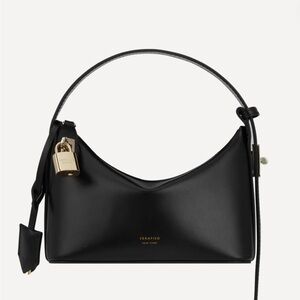 Verafied New York Black Leather Shoulder Bag with Gold Padlock